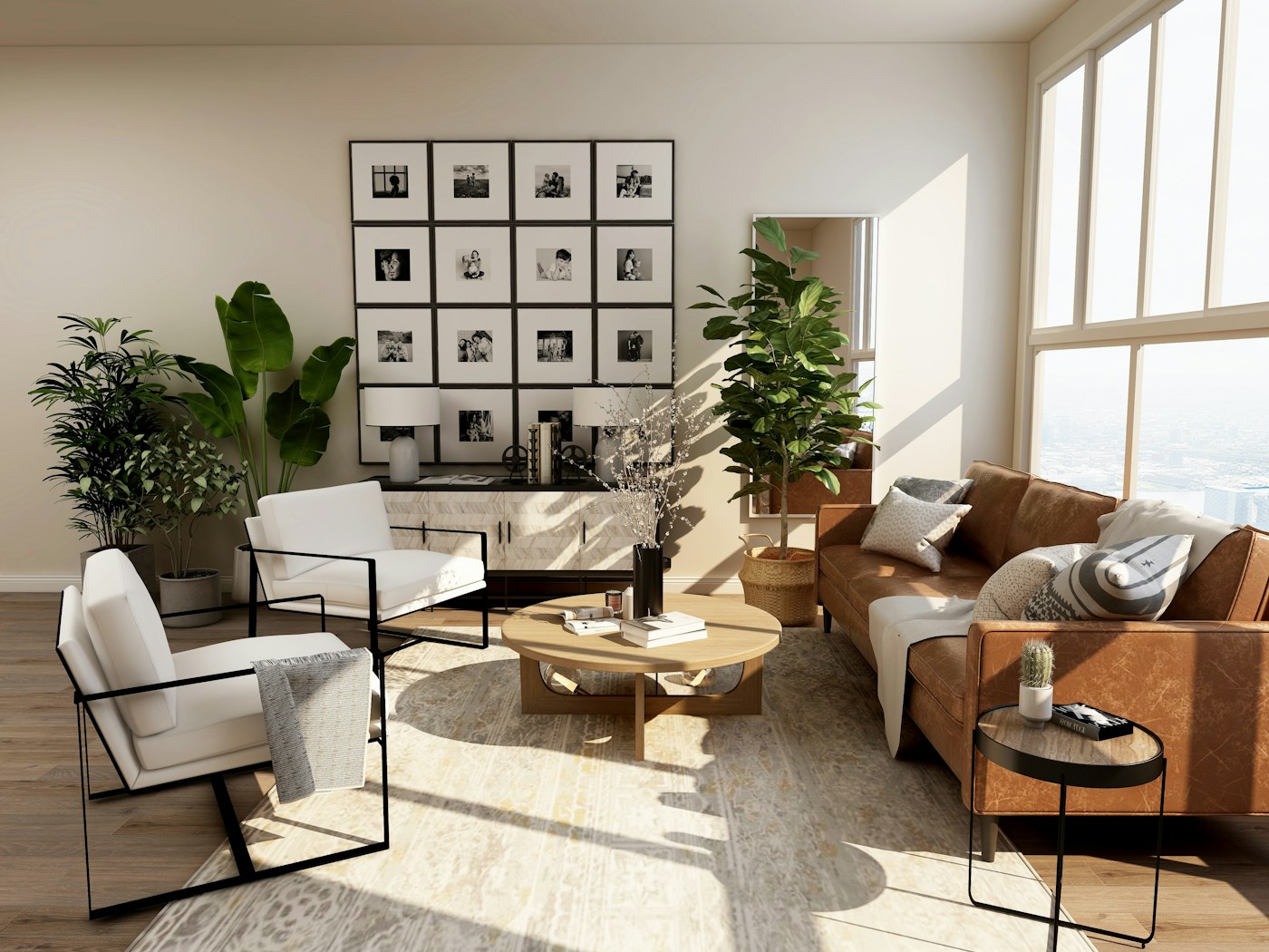 Inviting neutral interior with thoughtful furnishings